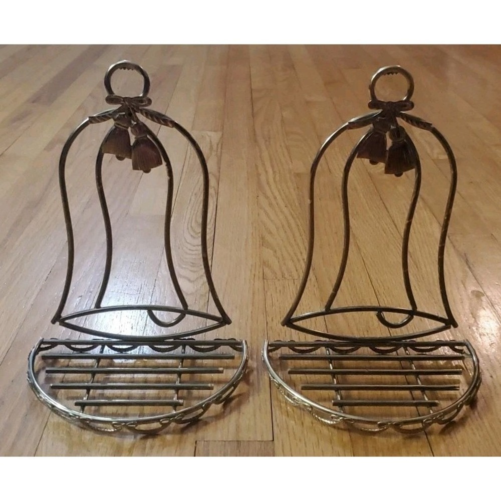 Set Of 2 Bell Shaped Metal Wall Shelf Gold Tone Vtg Home Interiors